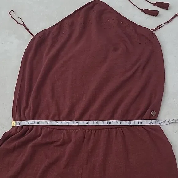 Roxy Quicksilver Red Tassel Tie Halter Romper Shorts Eyelet Women's Medium Boho - Picture 10 of 16